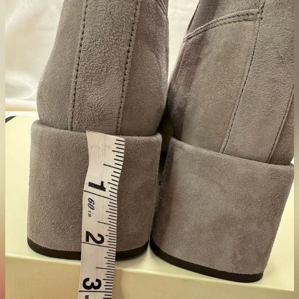 NWOT Vince. Grey suede square toe low block heel Chelsea boots size 7.5 or 38